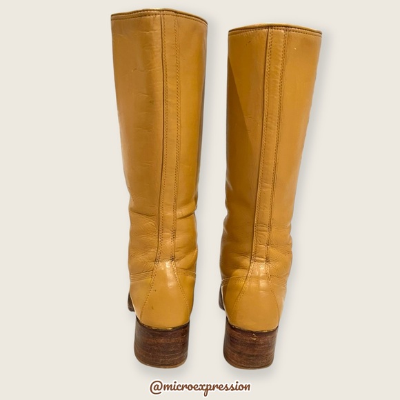 1960 VINTAGE Frye Campus Lug Lace Up Yellow Tan Banana Vintage Leather Tall Boot - Picture 12 of 15